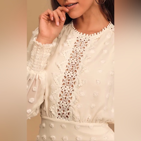 Lulus Lust or Love Cream Embroidered Lace Long Sleeve Dress Large NWT - Picture 2 of 11